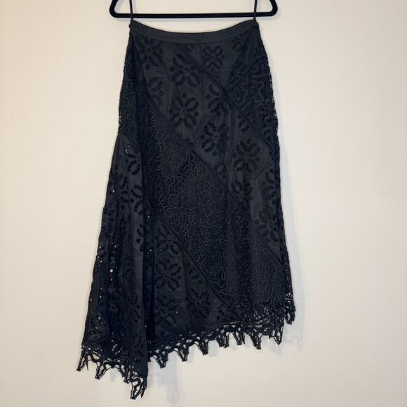 Ulla Johnson Solara Embroidered Black Midi Skirt 6 / Medium - Picture 5 of 7
